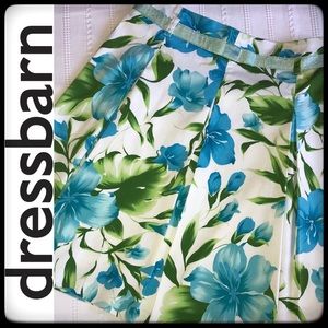 DRESSBARN BLUE ISLAND FLORAL A-LINE PLEATED SKIRT